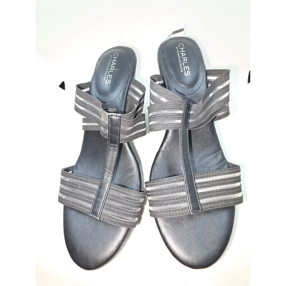 Charles by Charles David Women Black Elastic Multi Strap Wedge Sandals Size 9M
